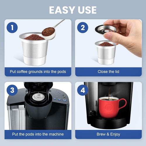 Stainless Steel Reusable K-Cups Coffee Pods, Compatible with Ninja CFP101 and PH051/PB041 Coffee Machines Refillable K Cups