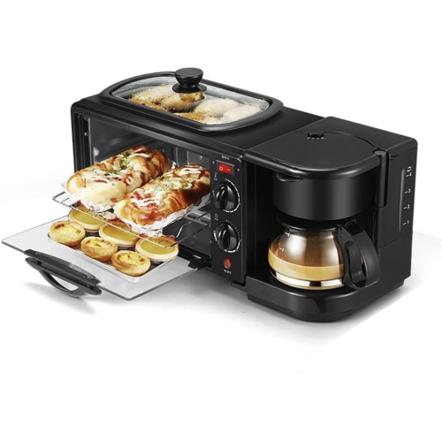 Bread Machine Multifunction Breakfast Making Machine 3 in 1 Electric Coffee Maker Omelette Frying Pan Bread Pizza Baking Oven Household Breakfast