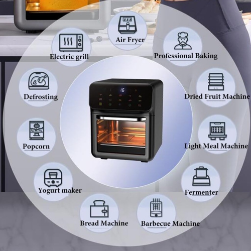 10L Large Air Fryers Oven with Rotisserie for Family Digital 1350W,0-60 Minutes Free Timer,15 in 1 Multicooker, Roast, Grill, Bake, Toast, Fry,