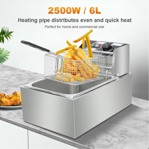 Electric Fryer with Grease 1700W 6L Commercial Fryers Stainless Steel Cold Zone Fryer Professional Gastro Fryer with Oil for Restaurants, Cafes,
