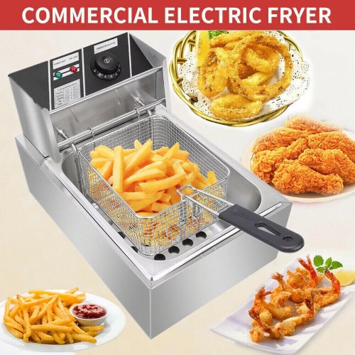 Electric Fryer with Grease 1700W 6L Commercial Fryers Stainless Steel Cold Zone Fryer Professional Gastro Fryer with Oil for Restaurants, Cafes,