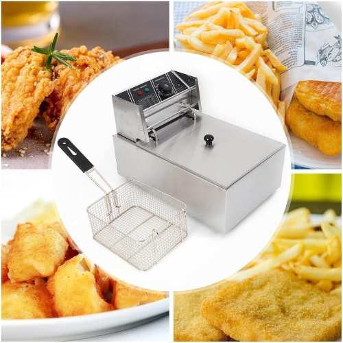 Electric Fryer with Grease 1700W 6L Commercial Fryers Stainless Steel Cold Zone Fryer Professional Gastro Fryer with Oil for Restaurants, Cafes,