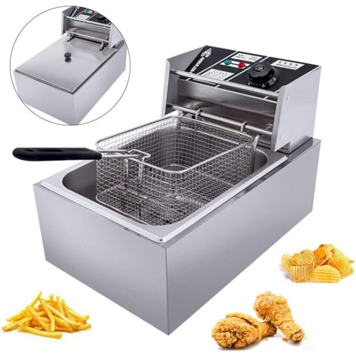 Electric Fryer with Grease 1700W 6L Commercial Fryers Stainless Steel Cold Zone Fryer Professional Gastro Fryer with Oil for Restaurants, Cafes,