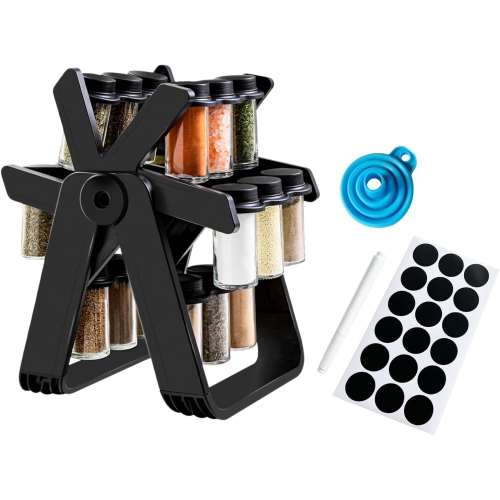 CHSSHA00  Rotating Spice Rack \w 18 Jars, 360°Rotating Ferris Wheel Spice Rack Seasoning Organizer Seasoning Rack Tower \w Label Paper Pen Folding