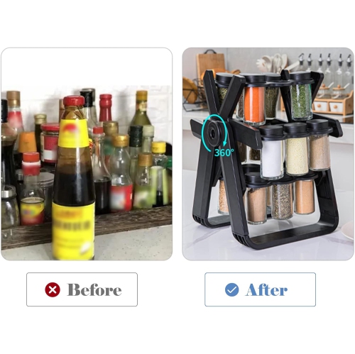 Rotating Spice Rack with 18 Jars, 360°Rotating Ferris Wheel Spice Rack Seasoning Organizer Seasoning Rack Tower with Label Paper Pen Folding Funnel