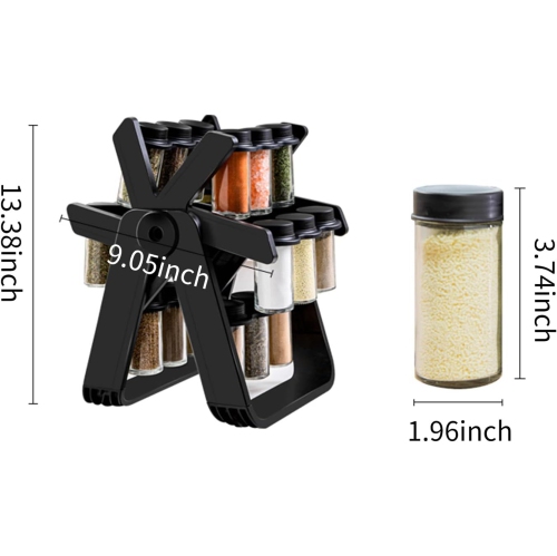 Rotating Spice Rack with 18 Jars, 360°Rotating Ferris Wheel Spice Rack Seasoning Organizer Seasoning Rack Tower with Label Paper Pen Folding Funnel