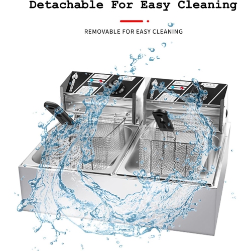 1700W Dual Tank Electric Deep Fryer for Commercial, Large Stainless Steel Countertop Deep Fryer with Removed Tank and 2 Basket for Home Kitchen and