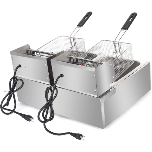 1700W Dual Tank Electric Deep Fryer for Commercial, Large Stainless Steel Countertop Deep Fryer with Removed Tank and 2 Basket for Home Kitchen and