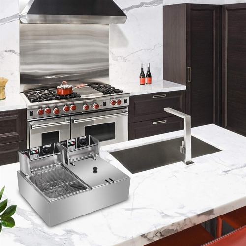 1700W Dual Tank Electric Deep Fryer for Commercial, Large Stainless Steel Countertop Deep Fryer with Removed Tank and 2 Basket for Home Kitchen and