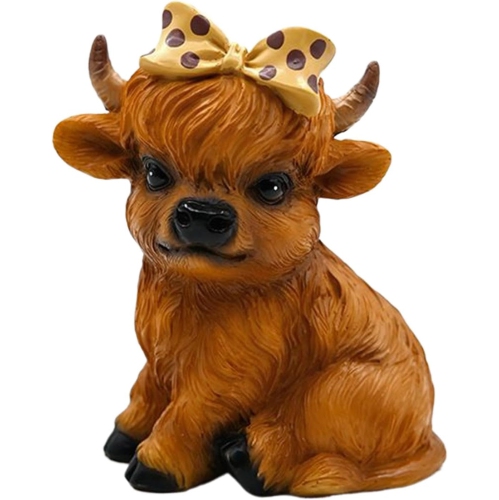 CHSSHA00  Realistic Resin Cute Cow Decoration, Highland Cattle Miniature Model, Farm Animal Toy, House Decoration