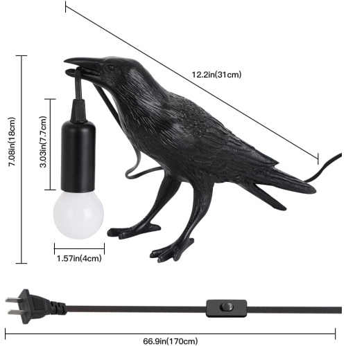 Raven Lamp - Raven Table Lamp with Light Bulb, Gothic Raven Lamp - Raven Decoration, Suitable for Bedside Bedroom Living Room Decoration