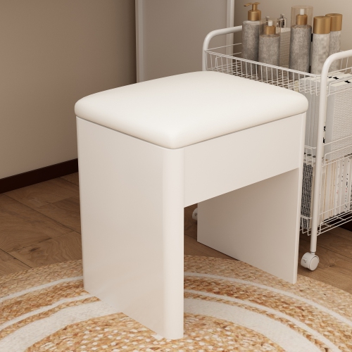 Famapy 47.2-in White Makeup Vanity Set with Round LED Mirror, Adjustable Tabletop & 5 Drawers, Including Soft Stool