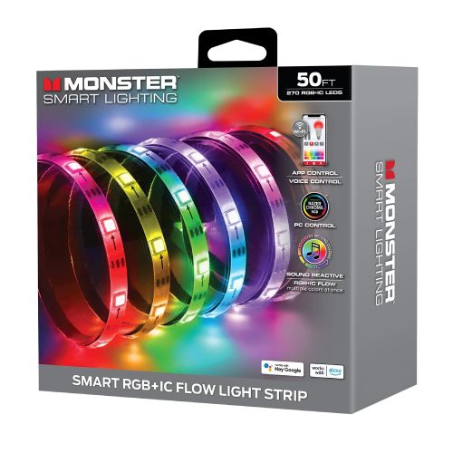 Bande lumineuse multicolore intelligente LED 50&nbsp;pi de Monster pour l'intérieur, réactive au son, Chroma de Razer, électrique avec fil