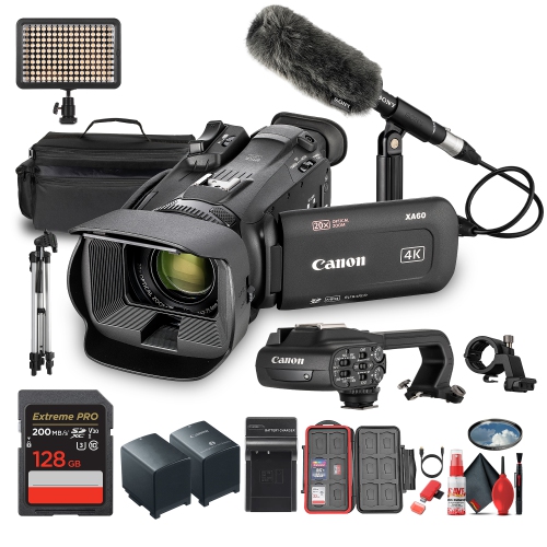 Canon XA60 PAL Professional UHD 4K Camcorder + 128GB SD Card + Microphone + More