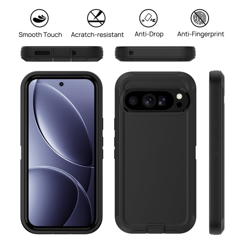 Pour Google Pixel 9/10/9 Pro/10 Pro, étui robuste antichoc, hermétique à la poussière, couverture rigide robuste à 3 couches, noir