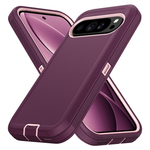 Pour Google Pixel 9/10/9 Pro/10 Pro, étui rigide robuste à 3 couches antichoc résistant à la poussière, violet/rose