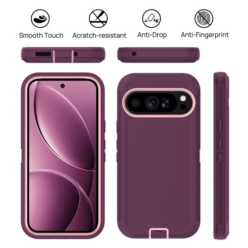 Pour Google Pixel 9/10/9 Pro/10 Pro, étui rigide robuste à 3 couches antichoc résistant à la poussière, violet/rose