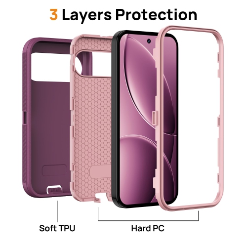 Pour Google Pixel 9/10/9 Pro/10 Pro, étui rigide robuste à 3 couches antichoc résistant à la poussière, violet/rose
