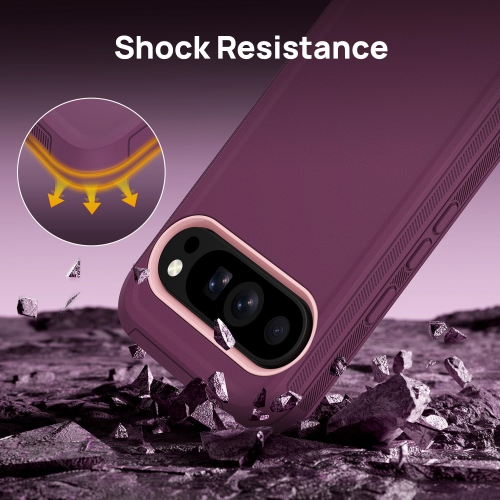 Pour Google Pixel 9/10/9 Pro/10 Pro, étui rigide robuste à 3 couches antichoc résistant à la poussière, violet/rose