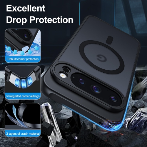 Matte Case for Google Pixel 10 Pro XL with Screen Protector,Compatible with Magsafe, Wrist Strap Shockproof Military Drop Protection Translucent Back