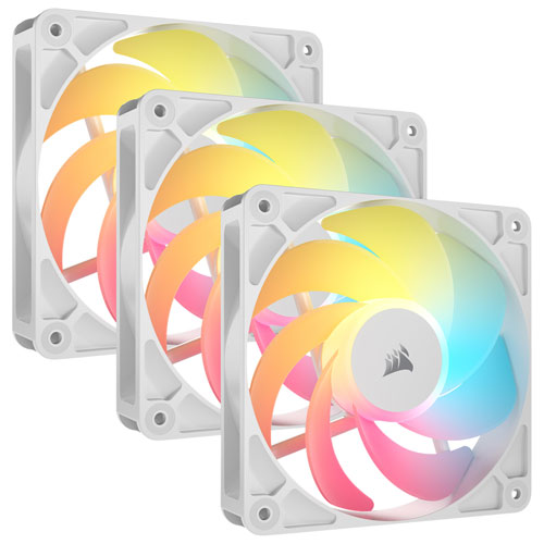 Ensemble de trois ventilateurs RVB adressable à modulation d'impulsion de 120 mm avec boîtier inversé RS120-R de Corsair - Blanc
