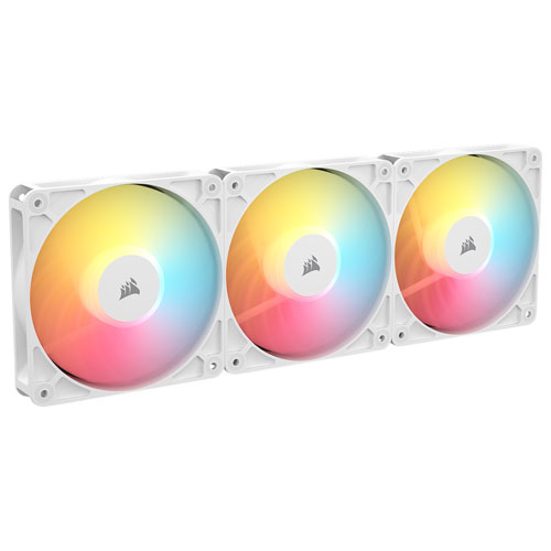 Ensemble de trois ventilateurs RVB adressable à modulation d'impulsion de 120 mm avec boîtier inversé RS120-R de Corsair - Blanc