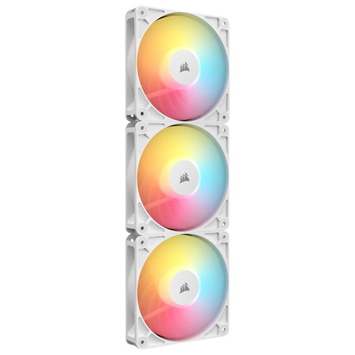 Ensemble de trois ventilateurs RVB adressable à modulation d'impulsion de 120 mm avec boîtier inversé RS120-R de Corsair - Blanc
