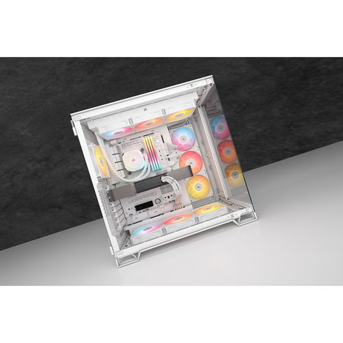 Ensemble de trois ventilateurs RVB adressable à modulation d'impulsion de 120 mm avec boîtier inversé RS120-R de Corsair - Blanc