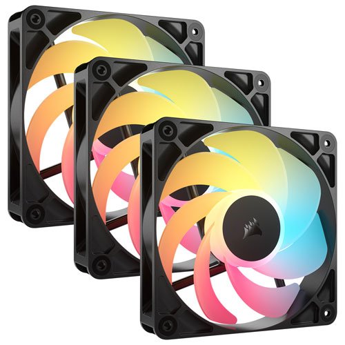 Ensemble de trois ventilateurs RVB adressable à modulation d'impulsion de 120 mm avec boîtier inversé RS120-R de Corsair - Noir