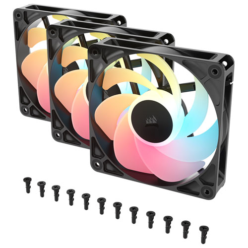 Ensemble de trois ventilateurs RVB adressable à modulation d'impulsion de 120 mm avec boîtier inversé RS120-R de Corsair - Noir