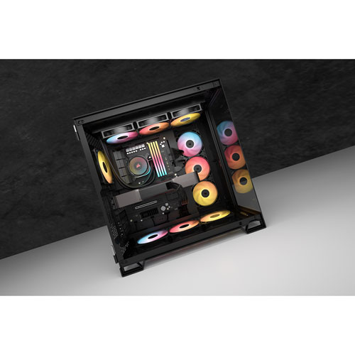 Ensemble de trois ventilateurs RVB adressable à modulation d'impulsion de 120 mm avec boîtier inversé RS120-R de Corsair - Noir