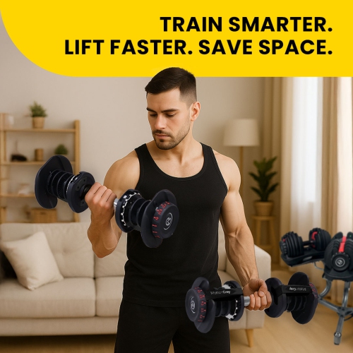 MotionGrey Adjustable Dumbbells 10-90 LB with High Strength Hand Grip & Converter - Dumbbell Stand, Jump Rope and Anti-Slip Metal Hand Equipment