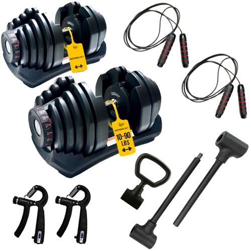 Haltères réglables MotionGrey 10-90LB – Haltères, haltères et haltères russes 3-en-1 avec 15 poids réglables et prise haute force