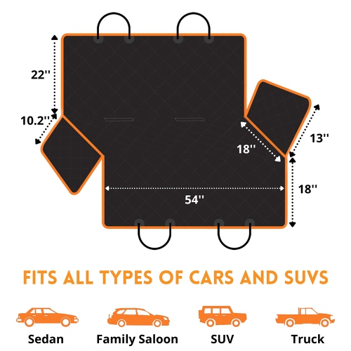 Dog Car Seat Cover for Cars, Trucks & SUVs – Waterproof & Scratch-Proof Hammock Protector w/ Side Flaps & Seat Belt Openings – Non-Slip, Machine