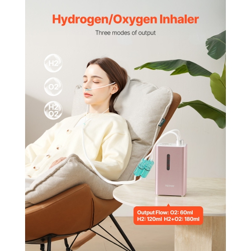 VEVOR 99.99% Hydrogen Inhalation Machine, High Purity Hydrogen Inhaler, HO-Separated 180ml/min Dual Port Hydrogen Oxygen Inhaler, Hydrogen-Rich Water