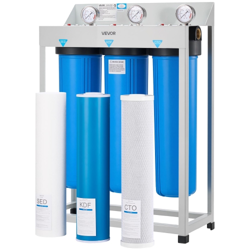VEVOR  4.5" X 20" Whole House Water Filter System, 3-Stage Sediment, Kdf, Cto Home Water Purifier Filter Reduce Heavy Metal, Lead, Mercury, Chlorine