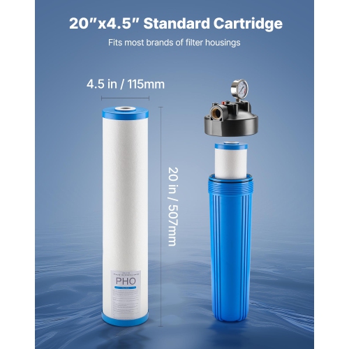 VEVOR 4.5" x 20" Whole House Water Filter Replacement Cartridge, Polyphosphate Scale Inhibitor Filter for Whole Home Water Filtration System, Reduce