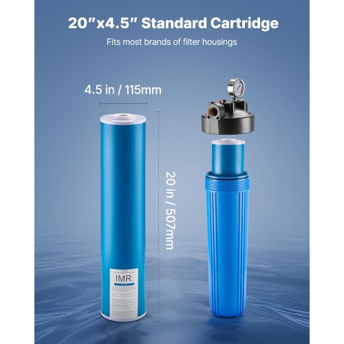 VEVOR 4.5" x 20" Whole House Water Filter Replacement Cartridge, Iron & Manganese Reducing Replacement Filter for 3-Stage Whole Home Water Filtration