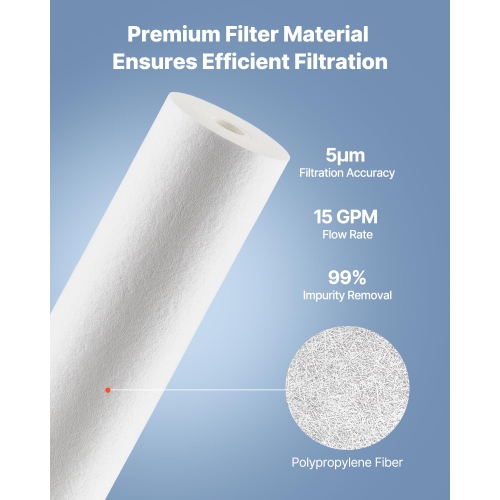 VEVOR 4.5" x 20" Whole House Water Filter Replacement Cartridge, Polypropylene Sediment Filter for 3-Stage Whole Home Water Filtration System, Reduce