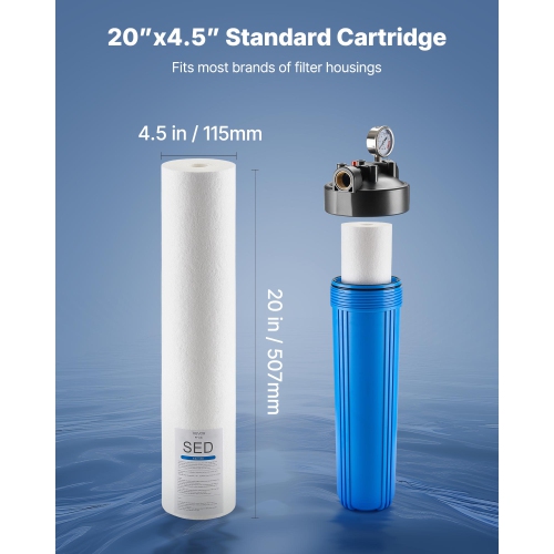 VEVOR 4.5" x 20" Whole House Water Filter Replacement Cartridge, Polypropylene Sediment Filter for 3-Stage Whole Home Water Filtration System, Reduce