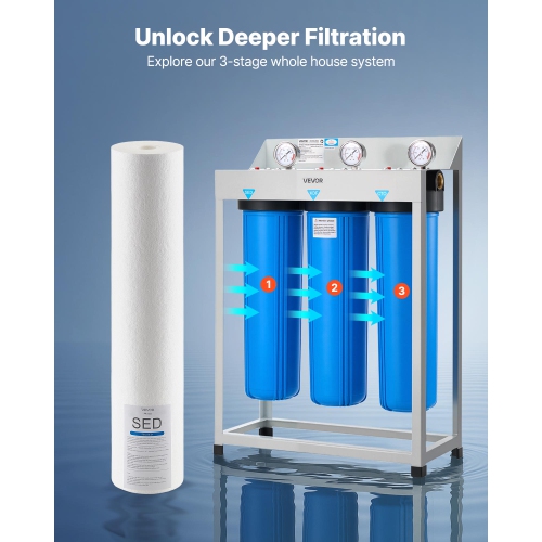 VEVOR 4.5" x 20" Whole House Water Filter Replacement Cartridge, Polypropylene Sediment Filter for 3-Stage Whole Home Water Filtration System, Reduce