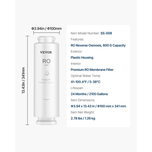 Système d'osmose inverse VEVOR 600 GPD, filtre à eau à osmose inverse à 10 étapes, cartouche de filtre par osmose inverse pendant 24 mois, compatible