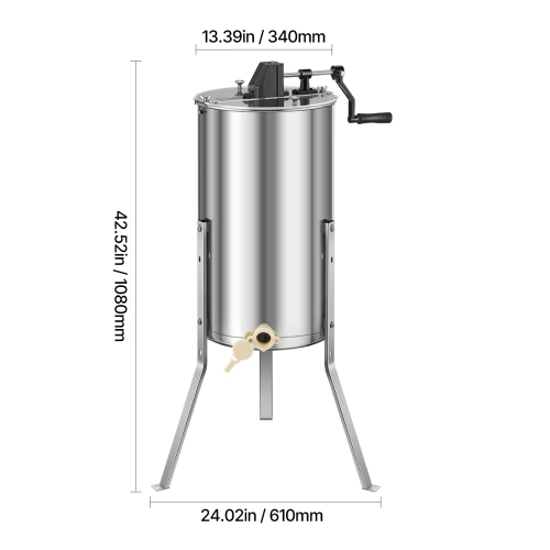 VEVOR 2 Frame Honey Extractor, Manual Honey Spinner with Transparent Lid, Stainless Steel Honeycomb Drum Spinner Adjustable Stand, Honeycomb