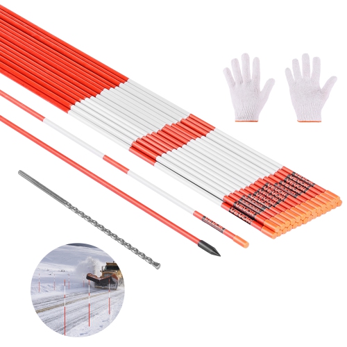 VEVOR  20PCs Driveway Markers, 58 In Long 5/16 In Dia, Hi-Visibility Driveway Reflectors \w 12 In Steel Drill Bits, Reflective Snow Sticks Fiberglass