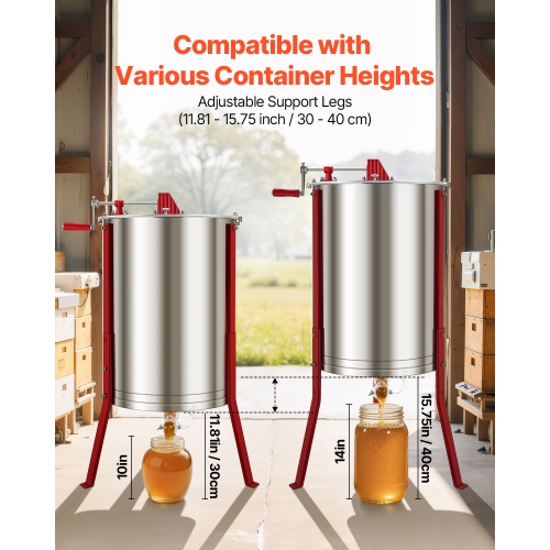 VEVOR 6 Frame Honey Extractor,Manual Honey Spinner with Transparent Lid, Stainless Steel Honeycomb Drum Spinner Adjustable Stand, Honeycomb