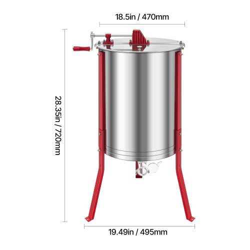 VEVOR 6 Frame Honey Extractor,Manual Honey Spinner with Transparent Lid, Stainless Steel Honeycomb Drum Spinner Adjustable Stand, Honeycomb