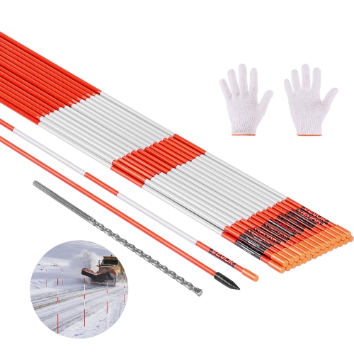 VEVOR  200PCs Driveway Markers, 48 In Long 1/4 In Dia, Hi-Visibility Driveway Reflectors \w 12 In Steel Drill Bits, Reflective Snow Sticks Fiberglass