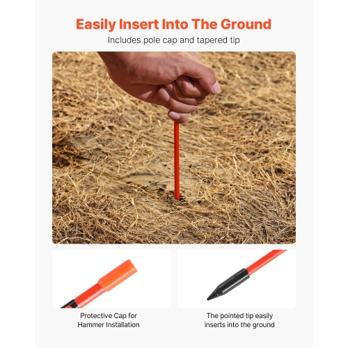 VEVOR 200Pcs Driveway Markers, 48 in Long 1/4 in Dia,Hi-Visibility Driveway Reflectors with 12 in Steel Drill Bits,Reflective Snow Sticks Fiberglass