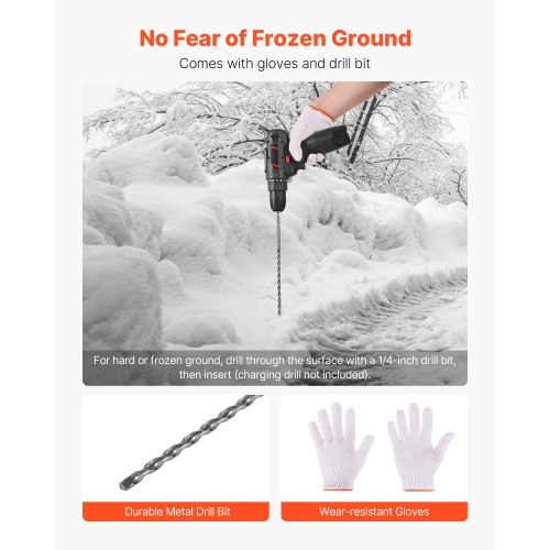 VEVOR 200Pcs Driveway Markers, 48 in Long 1/4 in Dia,Hi-Visibility Driveway Reflectors with 12 in Steel Drill Bits,Reflective Snow Sticks Fiberglass