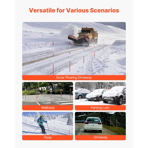 VEVOR 200Pcs Driveway Markers, 48 in Long 1/4 in Dia,Hi-Visibility Driveway Reflectors with 12 in Steel Drill Bits,Reflective Snow Sticks Fiberglass